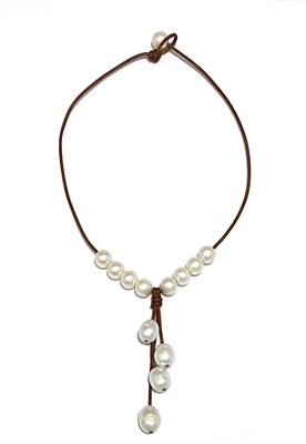 photo of Wendy Mignot Maiko Freshwater Pearl and Leather Necklace White