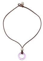 photo of Wendy Mignot "O"cean Coastline Freshwater Pearl and Leather Saba Necklace - Lilac
