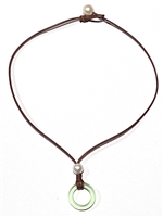 photo of Wendy Mignot "O"cean Coastline Freshwater Pearl and Leather Saba Necklace - Mint