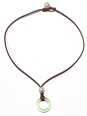 photo of Wendy Mignot "O"cean Coastline Freshwater Pearl and Leather Saba Necklace - Mint