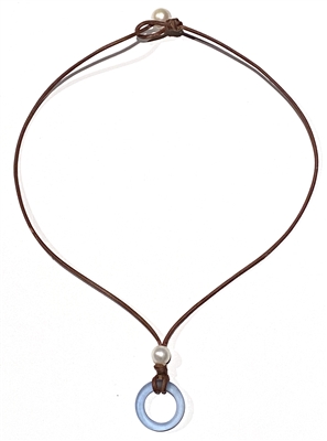 "O"cean Coastline Freshwater Pearl and Leather Saba Necklace -  Lilac