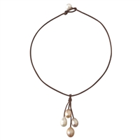 photo of Wendy Mignot Rain Four Freshwater Pearl and Leataher Necklace Multicolor