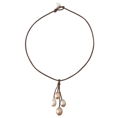photo of Wendy Mignot Rain Four Freshwater Pearl and Leataher Necklace Multicolor