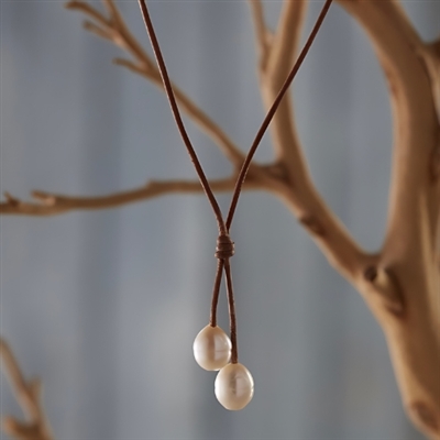 Wendy Mignot | Rain • White 2 Pearl & Leather Pendant