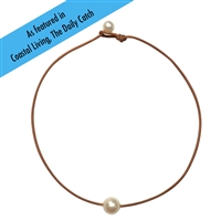 photo of Wendy Mignot Coastal Single Freshwater Pearl and Leather Necklace Choker White