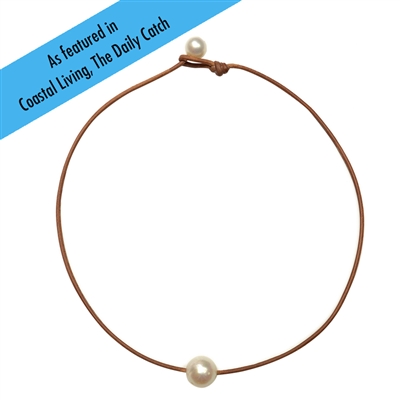 photo of Wendy Mignot Coastal Single Freshwater Pearl and Leather Necklace Choker White