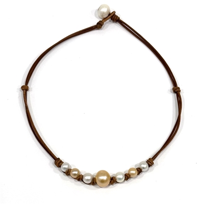 photo of Wendy Mignot Seven Seas Freshwater Pearl and Leather Necklace - blush