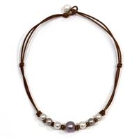 photo of Wendy Mignot Seven Seas Freshwater Pearl and Leather Necklace -purple