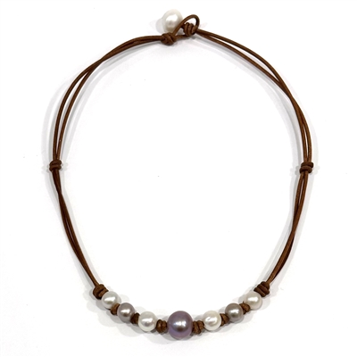 photo of Wendy Mignot Seven Seas Freshwater Pearl and Leather Necklace -purple