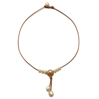 photo of Wendy Mignot Synergy Freshwater Pearl and Leather Necklace