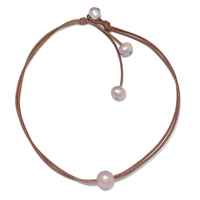 photo of Wendy Mignot Signature Freshwater Pearl and Leather Necklace Rose LTD