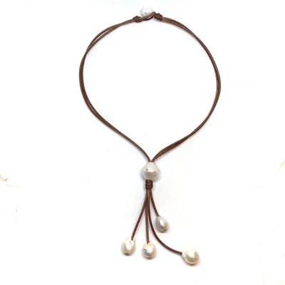 photo of Wendy Mignot Willow Baroque Pearl and Leather Necklace White