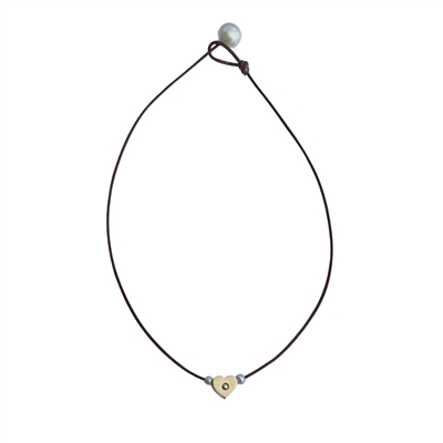 photo of Wendy Mignot Sterling Silver Heart and Freshwater Pearl and Leather Wish Necklace