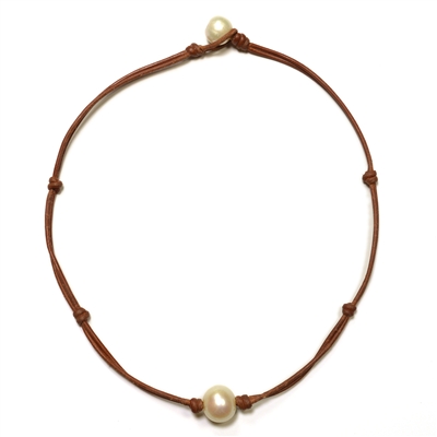 photo of Wendy Mignot Zak Freshwater Pearl and Leather Necklace with Knots White