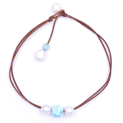 Fine Pearls and Leather Jewelry by Designer Wendy Mignot Versatile Freshwater Necklace with Laramar, Limited Edition