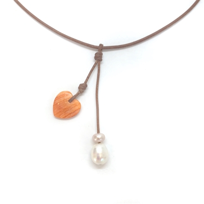 photo of Wendy Mignot Amour Sandy Cay Lions Paw Shell Heart and Pearl and Leather Necklace