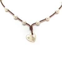 photo of Wendy Mignot Amour Seacrest Pearl and Leather Heart Necklace
