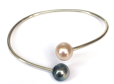 Adjustable Silver Natalie Bangle with Tahitian and Freshwater Pearls