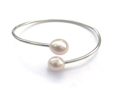 photo of Wendy Mignot Adjustable Silver Natalie Bangle with Freshwater Pearls (White/White)