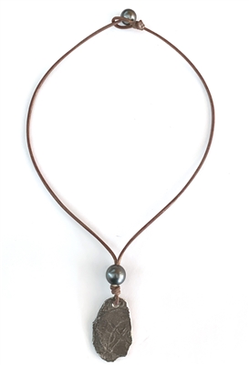 Fine Pearls and Leather Jewelry by Designer Wendy Mignot Concepcion Silver Shipwreck Coin, Tahitian Pearl Saba Necklace 18"