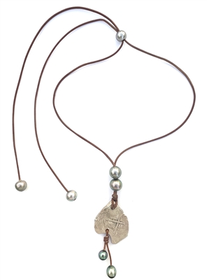 Fine Pearls and Leather Jewelry by Designer Wendy Mignot Concepcion Silver Shipwreck Coin, Tahitian Pearl Necklace