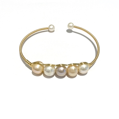 Gaughin Five Pearl Brass Bangle