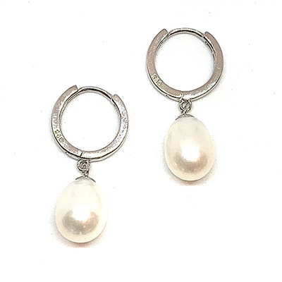 Element Oval Pearl Hoop Earrings White