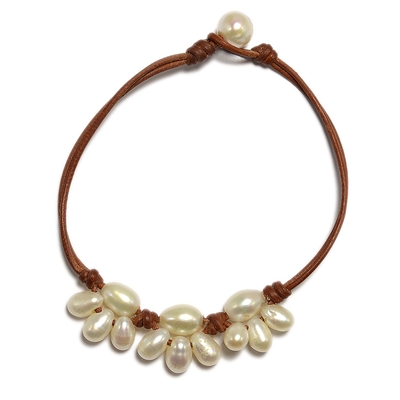 Fine Pearls and Leather Jewelry by Designer Wendy Mignot Lotus Flower Freshwater Anklet