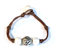 photo of Wendy Mignot Om Woman Freshwater Pearll and Leather Bracelet