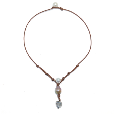 photo of Wendy Mignot Lift Your Heart Freshwater Pearl and Leather Necklace, Limited Edition