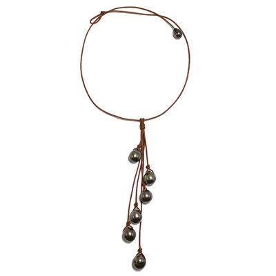 Fine Pearls and Leather Jewelry by Designer Wendy Mignot Aimee Tahitian Necklace