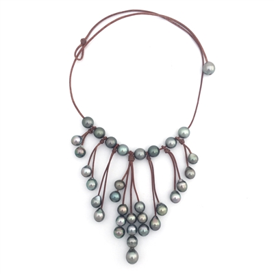 Fine Pearls and Leather Jewelry by Designer Wendy Mignot Bohemian Tahitian Necklace