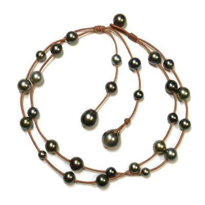 photo of Wendy Mignot Music Two Strand Tahitian Pearl and Leather Necklace