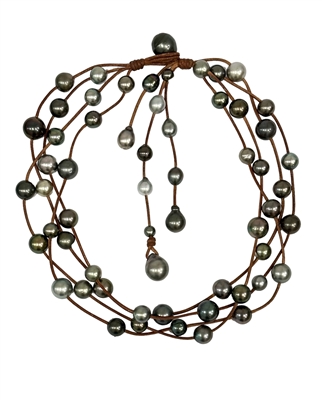 photo of Wendy Mignot Music Four Strand Tahitian Pearl and Leather Necklace
