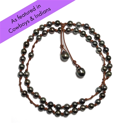 Fine Pearls and Leather Jewelry by Designer Wendy Mignot Rosemary Tahitian Necklace