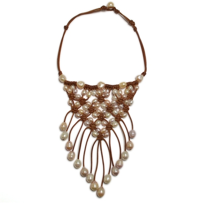 Fine Pearls and Leather Jewelry by Designer Wendy Mignot Queenie Freshwater Necklace