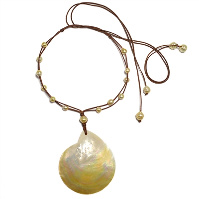 Fine Pearls and Leather Jewelry by Designer Wendy Mignot Siren Shell South Sea Gold