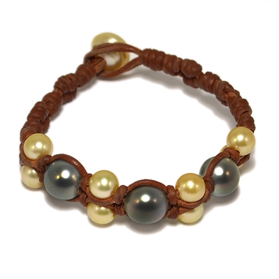 Fine Pearls and Leather Jewelry by Designer Wendy Mignot Wendy Tahitian Mixed Bracelet