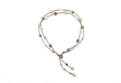 Fine Pearls and Leather Jewelry by Designer Wendy Mignot Music Two Strand Tahitian and South Sea Pearl Mixed Necklace