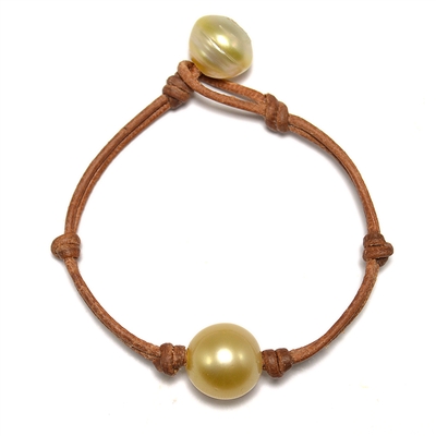 photo of Wendy Mignot South Sea Gold Single Pearl and Leather Bracelet