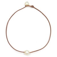 photo of Wendy Mignot South Sea Golden Single Pearl and Leather Necklace