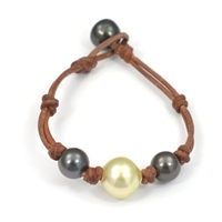 photo of Wendy Mignot Three Tahitian Pearl and South Sea Gold Pearl and Leather Bracelet 2