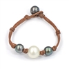 photo of Wendy Mignot Three South Sea White Pearl and Tahitian Pearl and Leather Bracelet