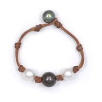 photo of Wendy Mignot Three South Sea White Pearl and Tahitian Pearl and Leather Bracelet 2