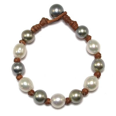 Fine Pearls and Leather Jewelry by Designer Wendy Mignot All Around Tahitian Mixed Bracelet