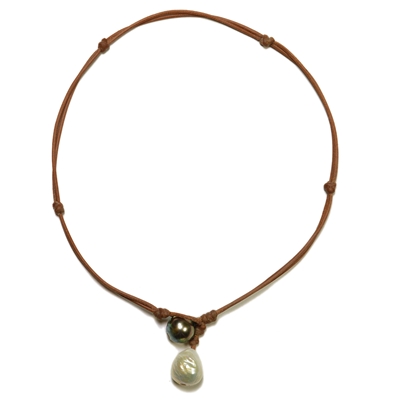 photo of Wendy Mignot Carter Tahitian and Freshwater Pearl and Leather Necklace