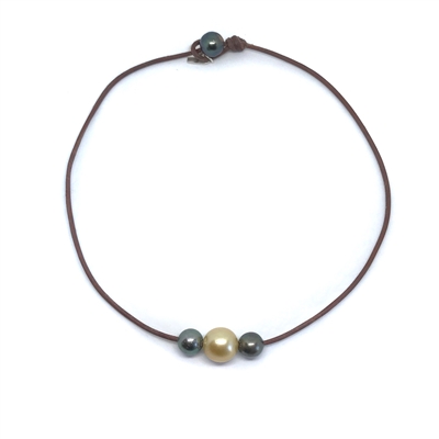 photo of Wendy Mignot Daisy Tahitian Pearl and South Sea Gold Pearl and Leather Necklace