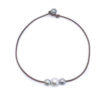 photo of Wendy Mignot Daisy Tahitian Pearl and South Sea White Pearl and Leather Necklace