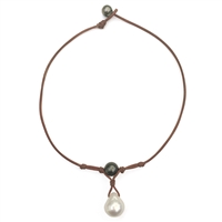 photo of Wendy Mignot Grove Tahitian Pearl and South Sea White Pearl and Leather Necklace