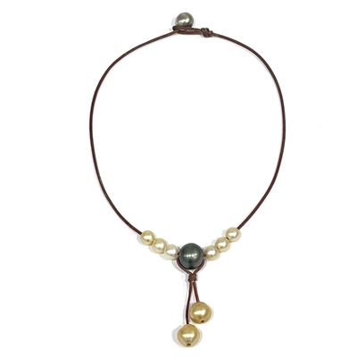 photo of Wendy Mignot Tahitian Pearl and South Sea Gold Pearl and Leather Synergy Necklace